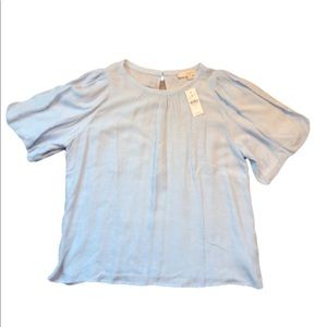 LOFT puff sleeve linen blend peasant top NWT